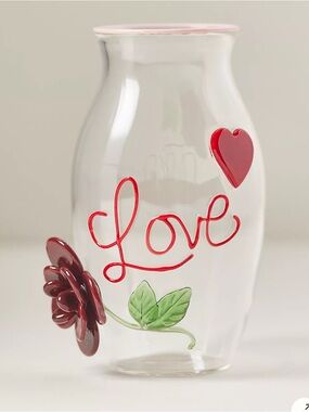 Anthropologie Glass 'Love' Vase with Red Accent Flower and Heart NWT